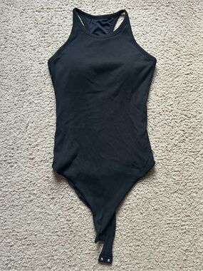 Black Ribbed High Neck Racerback Cami Bodysuit